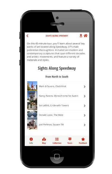 Screenshot of self-guided tours displayed on the screen of an i-phone