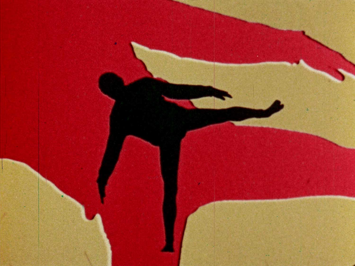 The silhouette of a human figure falling.