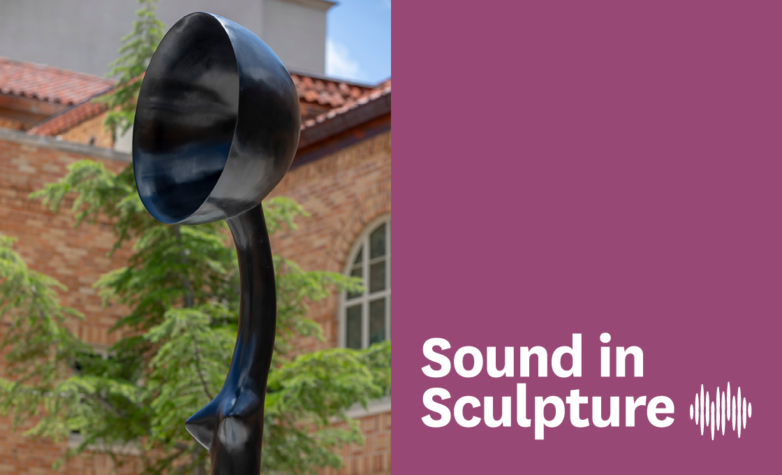 A graphic for Sound in Sculpture which includes Simone Leigh's "Sentinel IV"