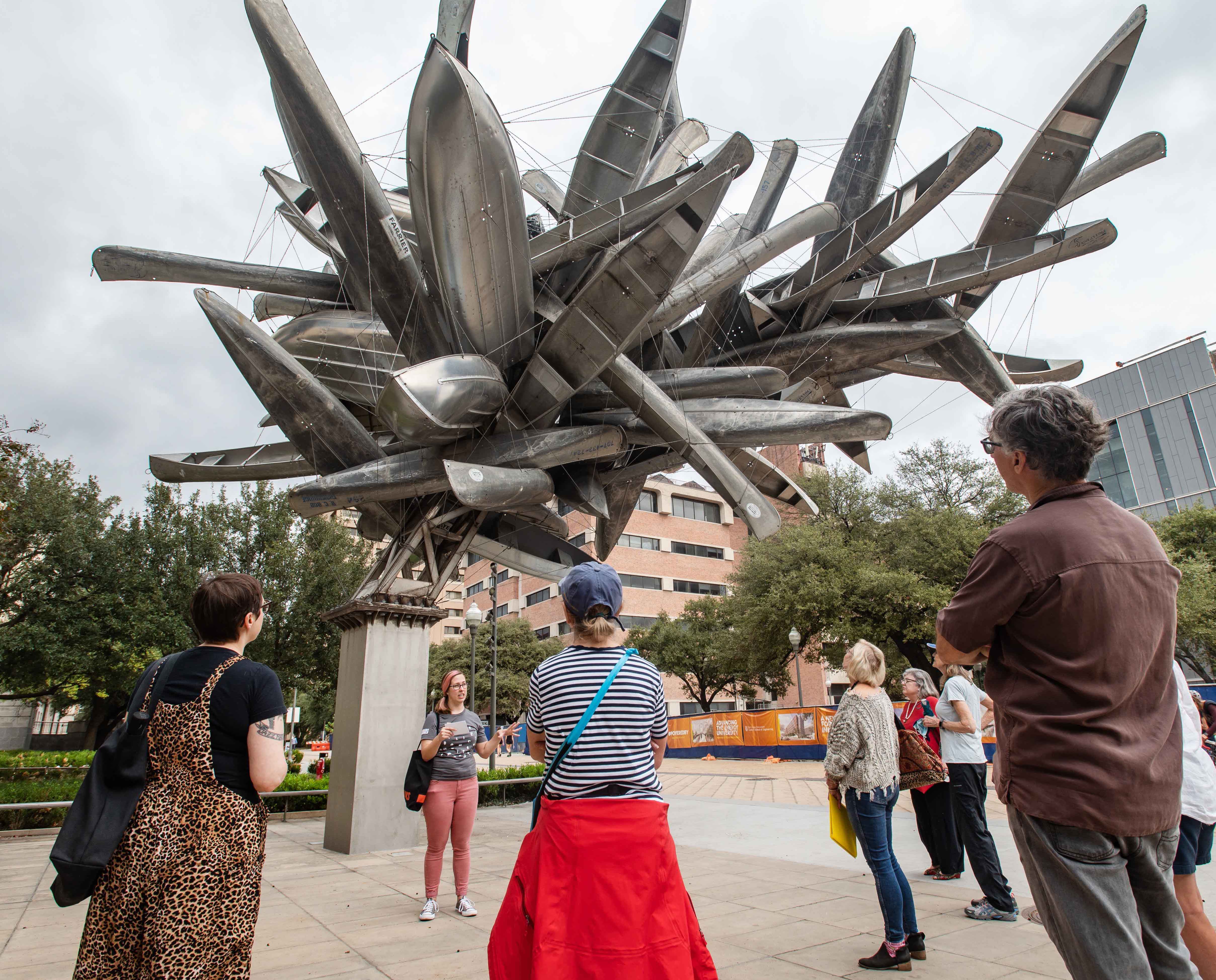 A Tour group in front of Nancy Rubin's "Monochrome for Austin"