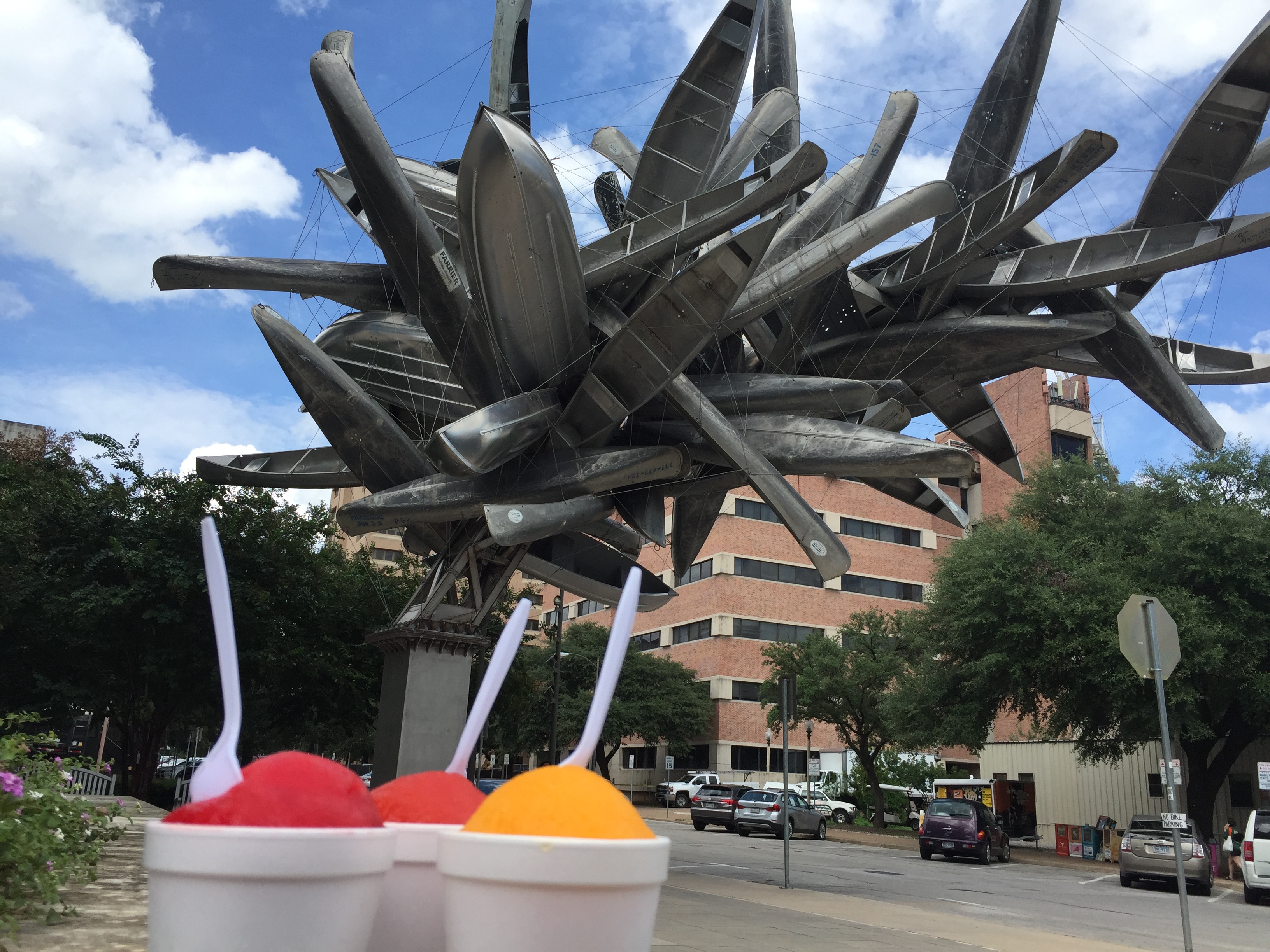 sculpture of canoes with snow cones