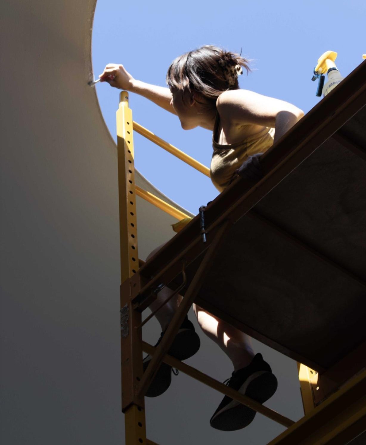 Conservator Meaghan Perry on scaffolding cleaning the oculus edge of James Turrell's 