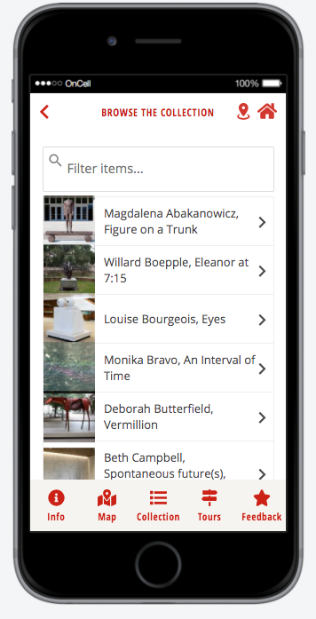 picture of "browse the collection" feature on the Landmarks app