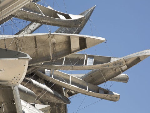 A large metal sculpture of boats