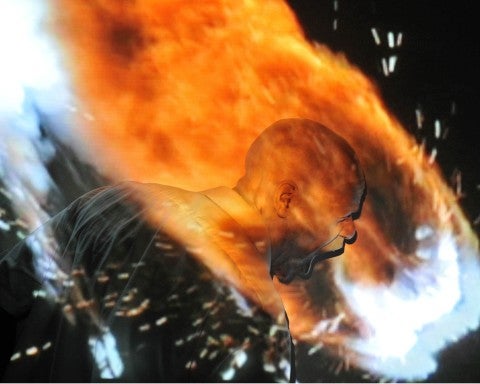 A still from Jefferson Pinder's "Afro-Cosmonaut / Alien (White Noise)"