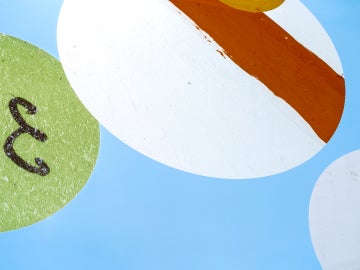 Detail of colored dots on "Autobiography: Circles"