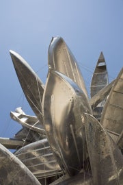 A large metal sculpture of boats