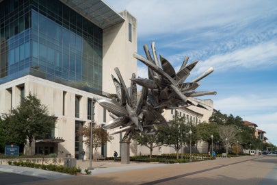A large metal sculpture of boats