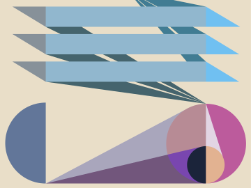 A detail of Eamon Ore-Giron's "Tras los ojos" which has multiple pastel colors on a cream background. 