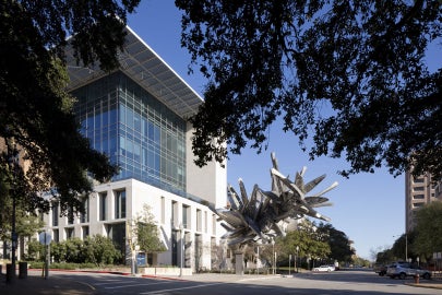 building with outdoor sculpture outside 