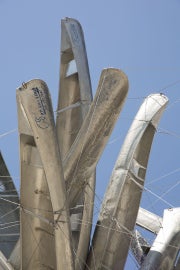 canoes with blue sky in the background