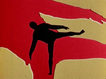 red and yellow background with black silhouette in foreground