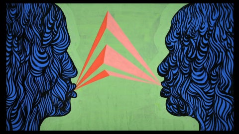 two blue faces facing each other