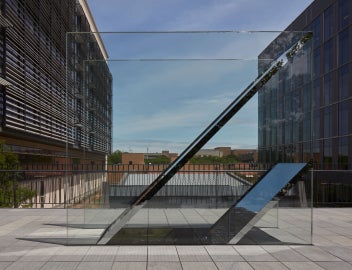An image of Sarah Oppenheimer's "C-010106" as seen from the side.