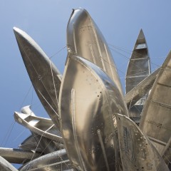 A large metal sculpture of boats