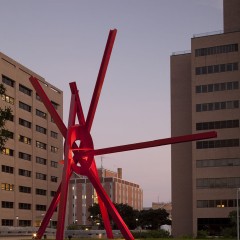 A large sculpture at dusk
