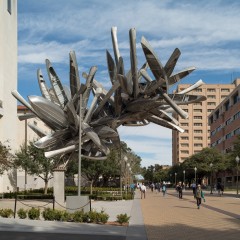 A large metal sculpture of boats