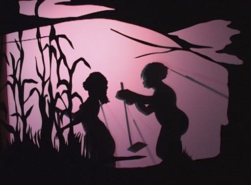 silhouettes of people outside on pink background