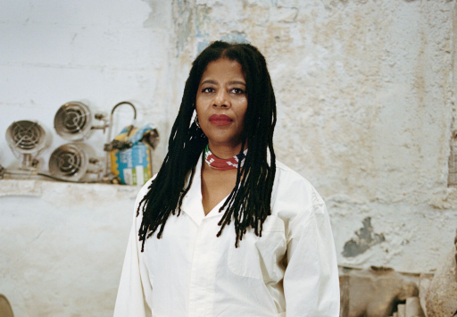 A photo of artist Simone Leigh in her studio