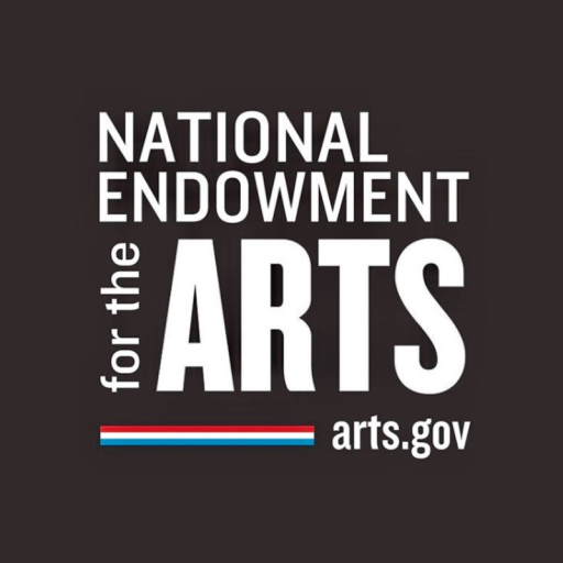 Logo displays National Endowment for the Arts on dark brown background. Logo also displays NEA website: arts.gov