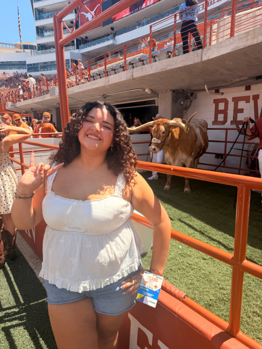 Valeria Blanco Perez poses in front of a long horn