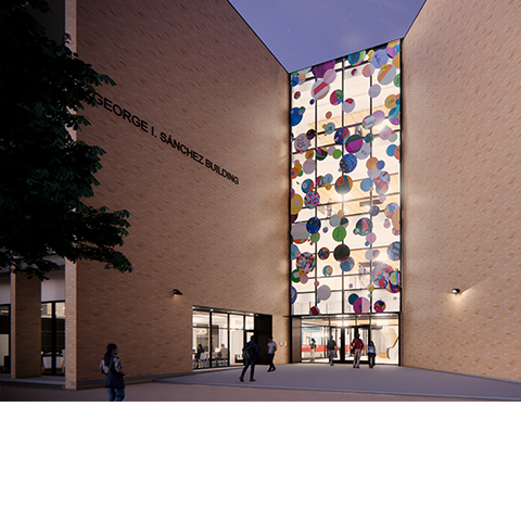 A night time rendering of "Autobiography: Circles"