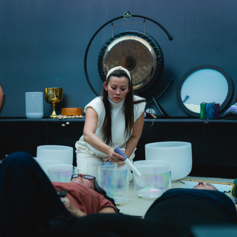 Sonic Starchild leads a singing bowl meditation in the skyspace