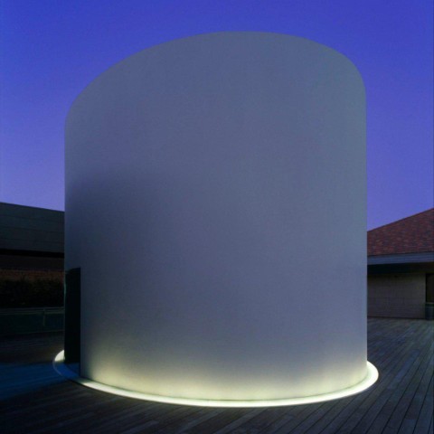 A photo of James Turrell's "The Color Inside" at night