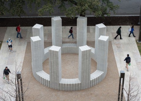 Sol LeWitt, "Circle with Towers" A circular structure with towers made of concrete blocks