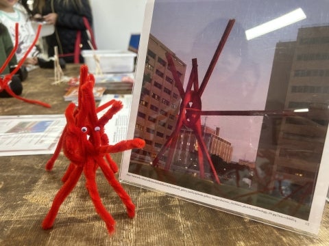 A miniture version of Mark di Suvero's "Clock Knot" made from pipe cleaners.