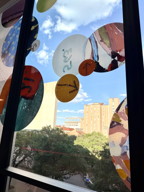 a window with colored dots