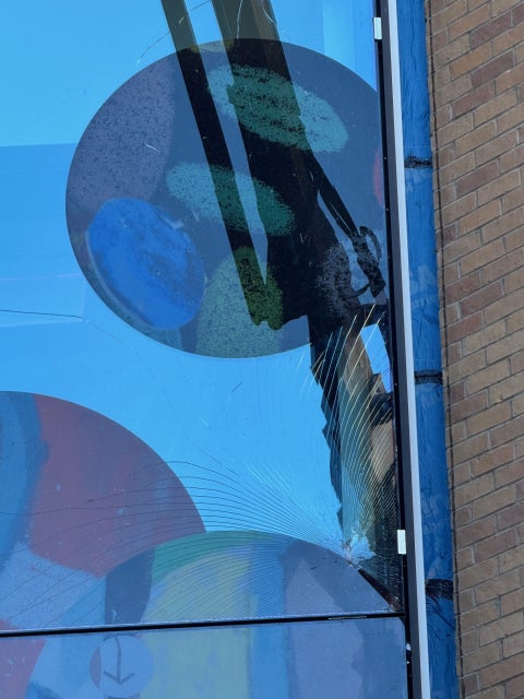a broken panel of glass