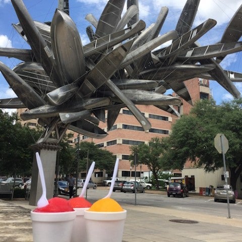 sculpture of canoes with snow cones