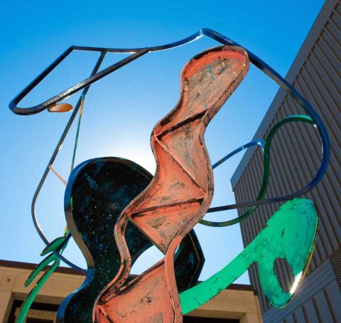 A large colorful outdoor sculpture